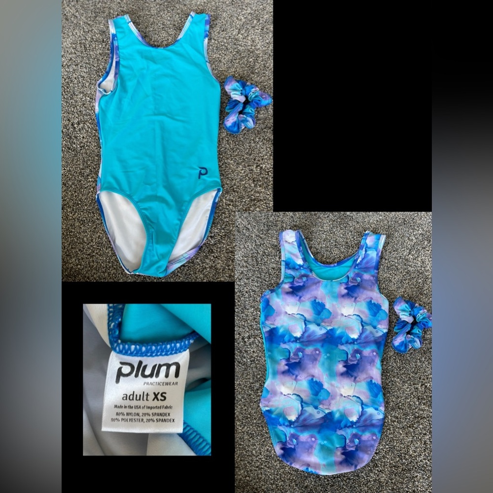 New Watercolor Blindside Plum Traditional Leotard + Hair-Tie (AXS Jr Size)
